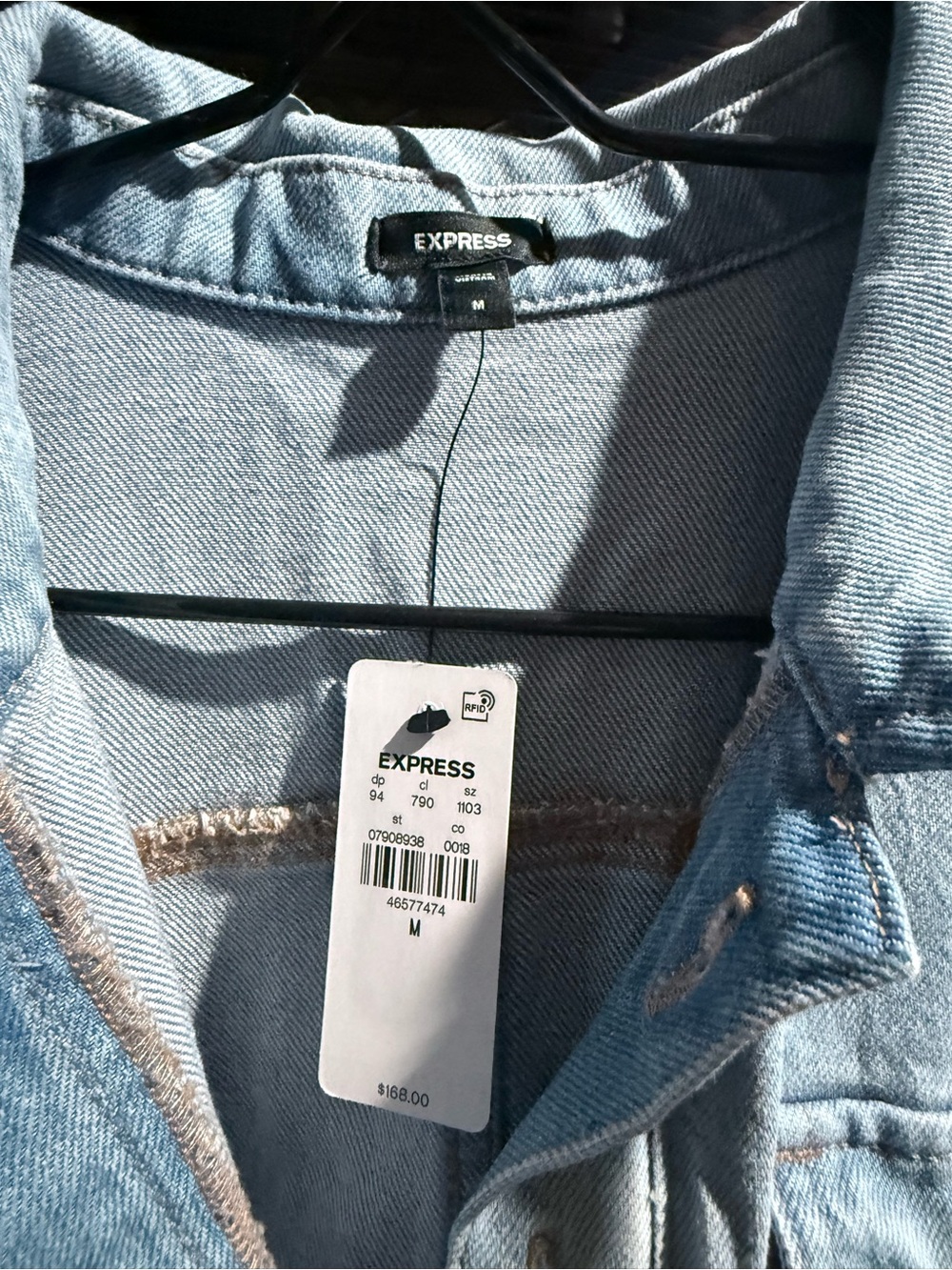 Express Light Blue Denim Jacket with Chest Detail